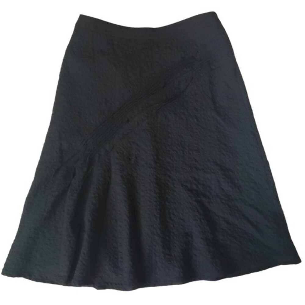 Gerard Darel Black Textured A Line/Swing Skirt w Pintuck Detail - sz 8